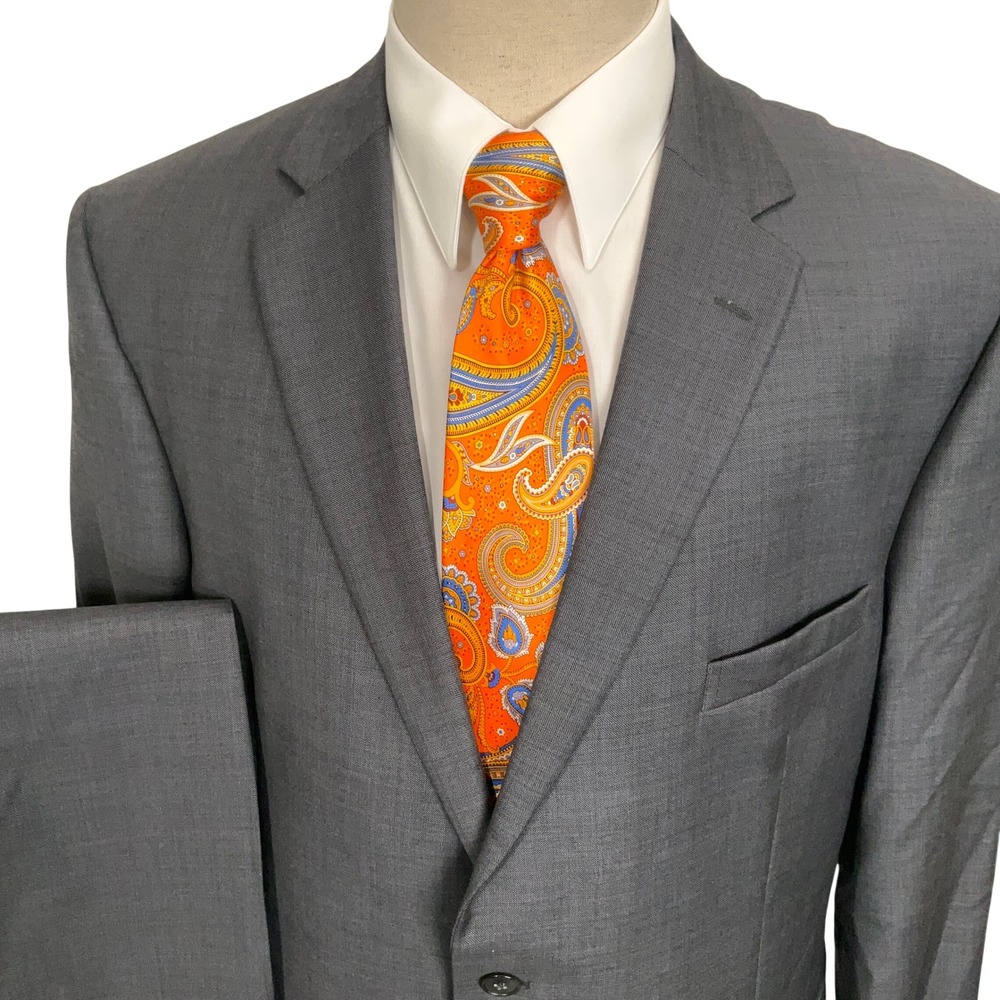Jos A Bank Suit Mens 42R 38W Charcoal Gray Traveler's Tailored Fit Modern Wool